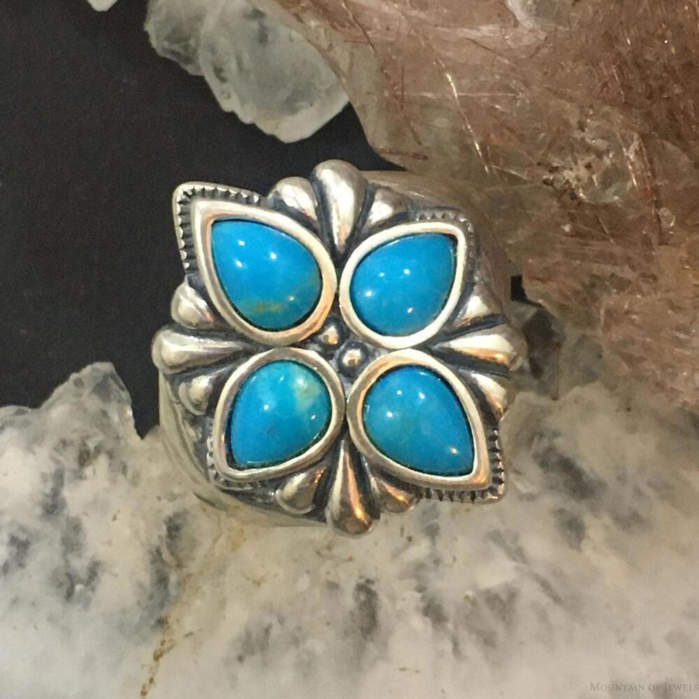 Carolyn Pollack Sterling 4 Sleeping Beauty Turquoise Cluster Ring For Women